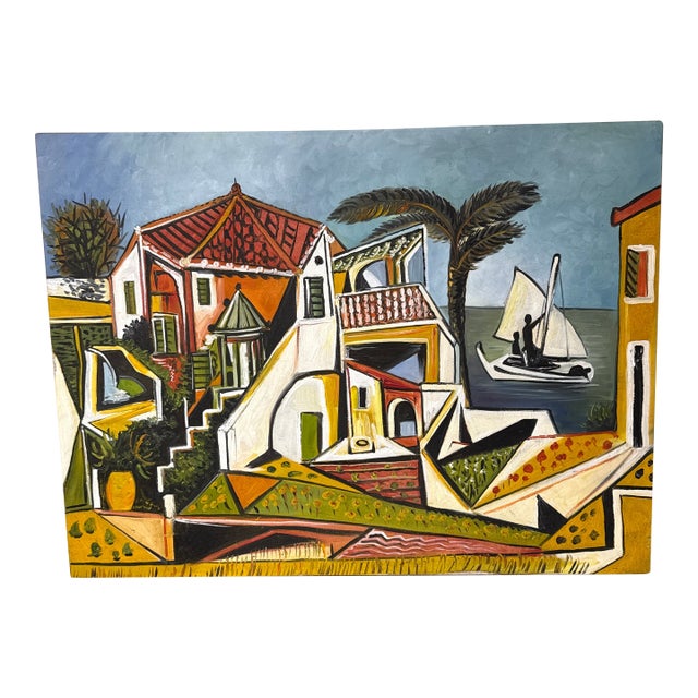 Vintage Pablo Picasso Mediterranean Landscape Canvas Litho Painting For Sale