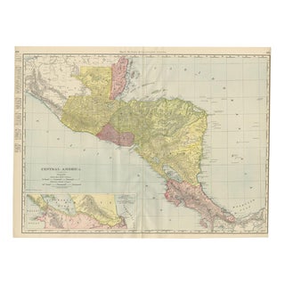 Antique Map of Central America with Proposed Nicaragua Canal, 1899 For Sale