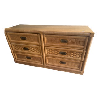 1970s Dixie Wicker Weave Wooden Double Dresser For Sale