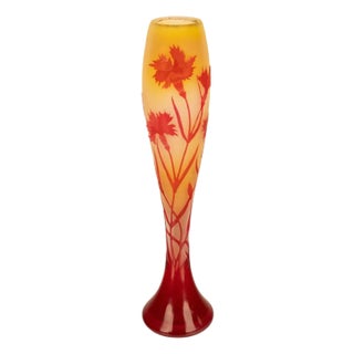 Antique French Art Nouveau Cameo Glass Soliflore Carnation Vase Emile Galle 1900 For Sale
