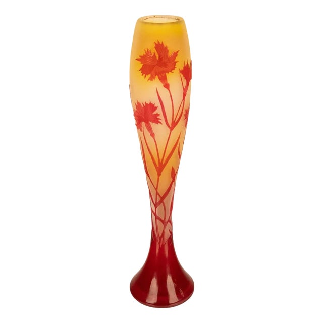 Antique French Art Nouveau Cameo Glass Soliflore Carnation Vase Emile Galle 1900 For Sale