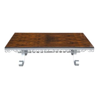 1940s French Art Deco Wrought Iron Exotic Macassar Ebony Top Coffee Table. For Sale