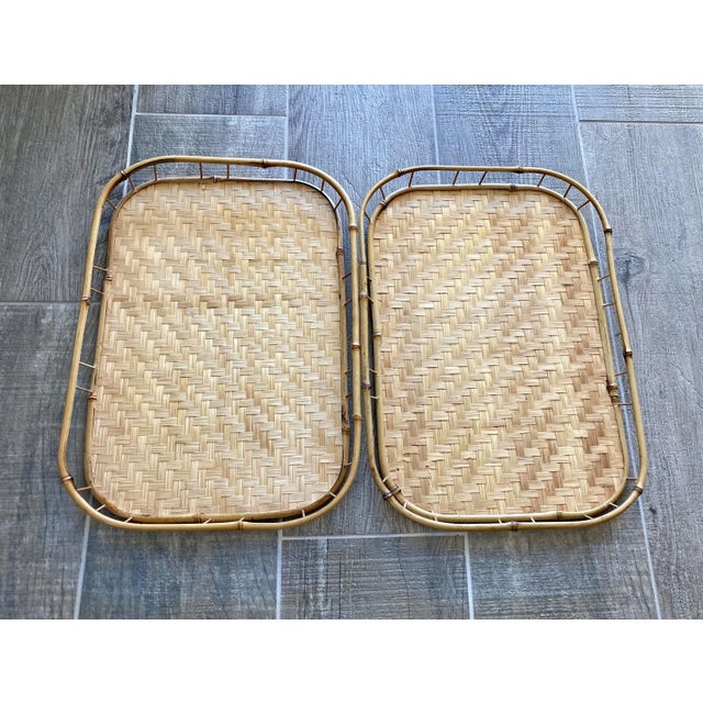 Circa 1970 Rattan & Bamboo Wooden Bottom Tiki Trays – a Pair For Sale In Austin - Image 6 of 13