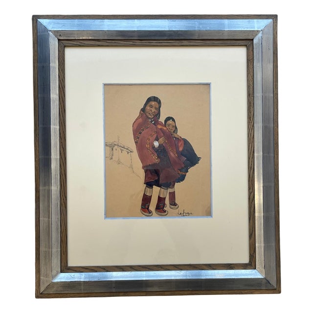 Léa Lafugie, Tibetan Woman and Child, 1920s, Gouache For Sale