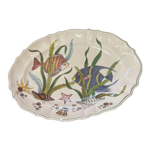 Hand-Painted Ceramic Serving Platter For Sale