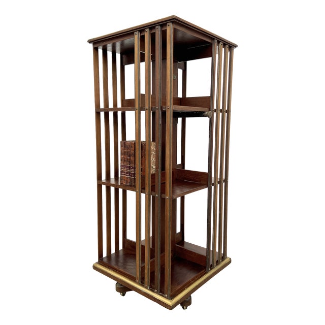 Mahogany and Brass Rotating Bookcase from G. Borgeaud, 1900 For Sale
