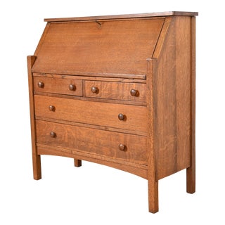 L. & J. G. Stickley Antique Mission Oak Arts & Crafts Drop Front Secretary Desk, Circa 1900 For Sale