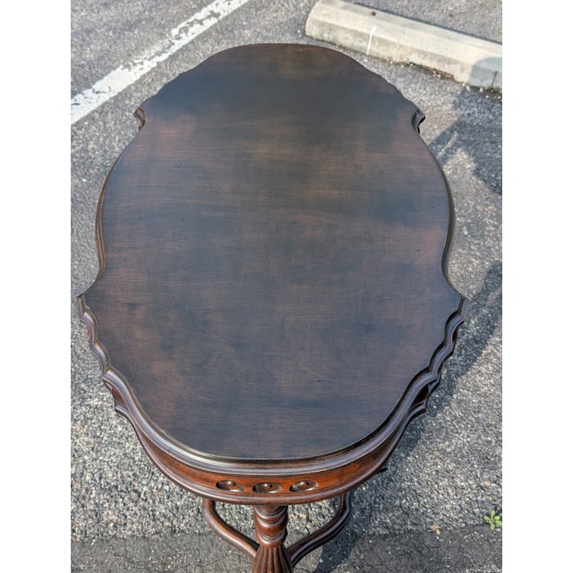 Victorian 1940s Recently Refinished Victorian Style Mahogany Side Table With Carved Details For Sale - Image 3 of 9