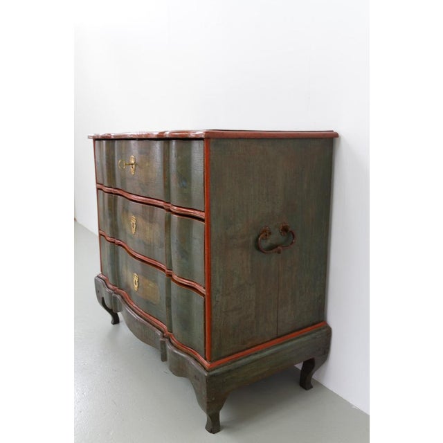 Blue Antique Baroque Danish Green Chest of Drawers, 1730s For Sale - Image 8 of 18