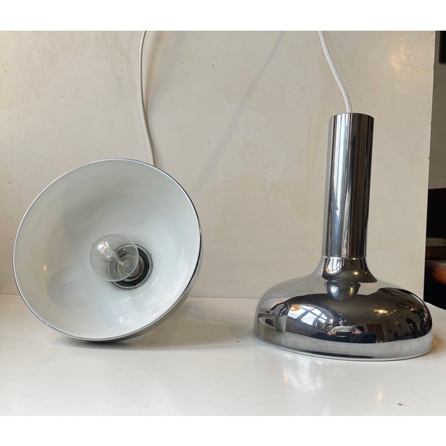 Mid-Century Modern Modern Danish Mirror Chrome Pendant Lamps by Frank Bentler, 1970s, Set of 2 For Sale - Image 3 of 9