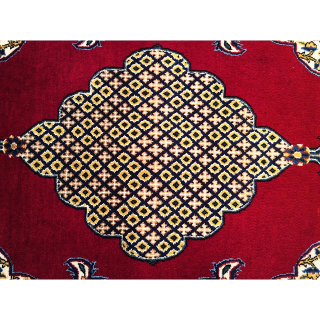 Vintage Qum Area Rug, Hand-Knotted Wool, Geometric Medallion Pattern, 3x5, Red & Navy For Sale - Image 13 of 18