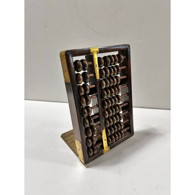 Coffee Mid-Century Wood Abacus Bookend With Brass Base For Sale - Image 8 of 12