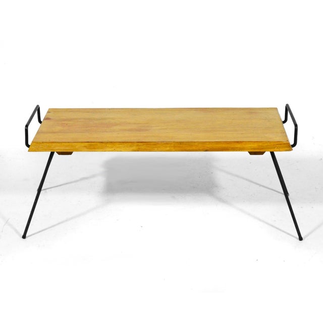 Mid-Century Modern Mid-Century Wood Bench / Table with Iron Legs For Sale - Image 3 of 10