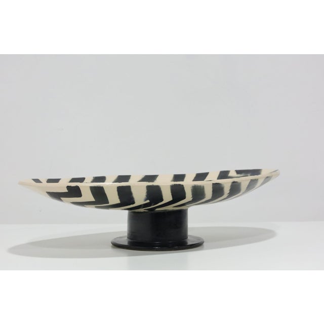 Black Large Footed Ceramic Platter, 29.5"w, Marked With Three Dots For Sale - Image 8 of 9