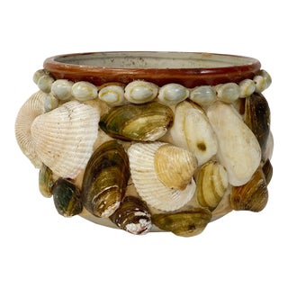 Vintage Handmade Shell Encased Planter Pot For Sale
