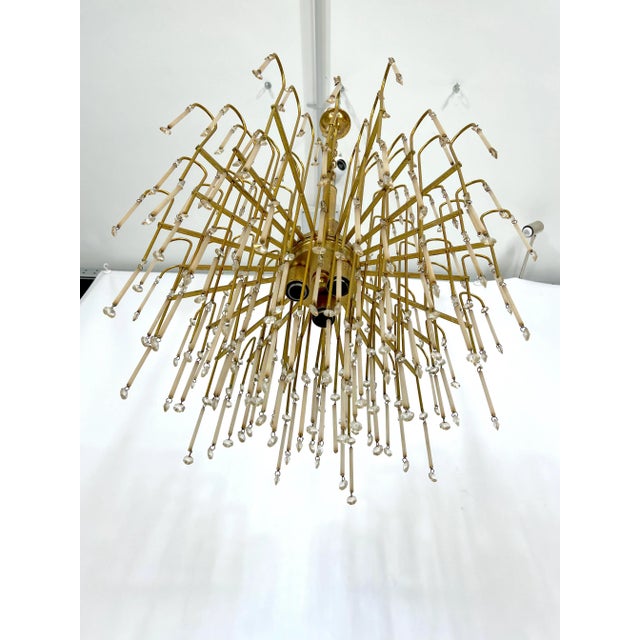 Metal Mid-Century Italian Brass and Glass Chandelier, 1970s For Sale - Image 7 of 11