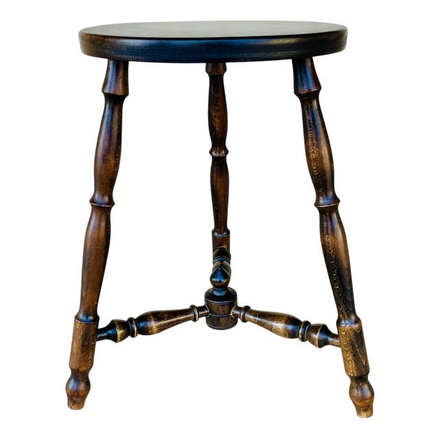 Turned Walnut Tripod Stool For Sale