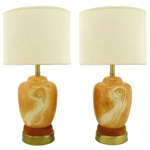 Sevres Porcelain Handpainted Female Nude Table Lamps - a Pair