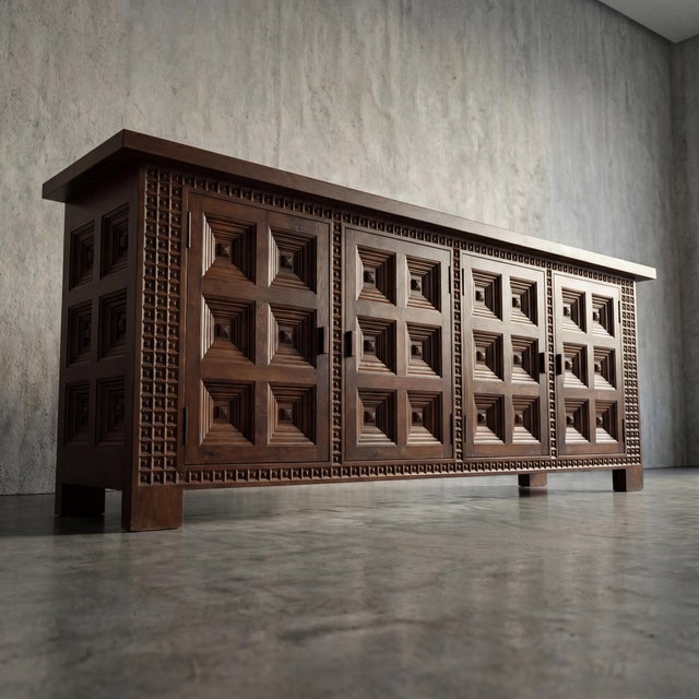 Mid-Century Modern Spanish Solid Wood Brutalist Sideboard, 1960s For Sale - Image 3 of 13