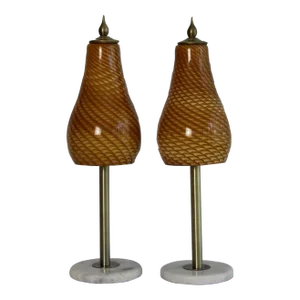 Mid 20th Century Amber Murano Style Swirl Lamps - a Pair