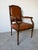 Vintage French Louis XVI Style Carved Wood & Brown Leather Armchair For Sale - Image 4 of 12