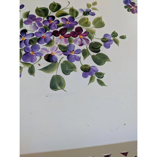 Metal Vintage Hand Painted Botanical White Tole Tray With Handles For Sale - Image 7 of 13