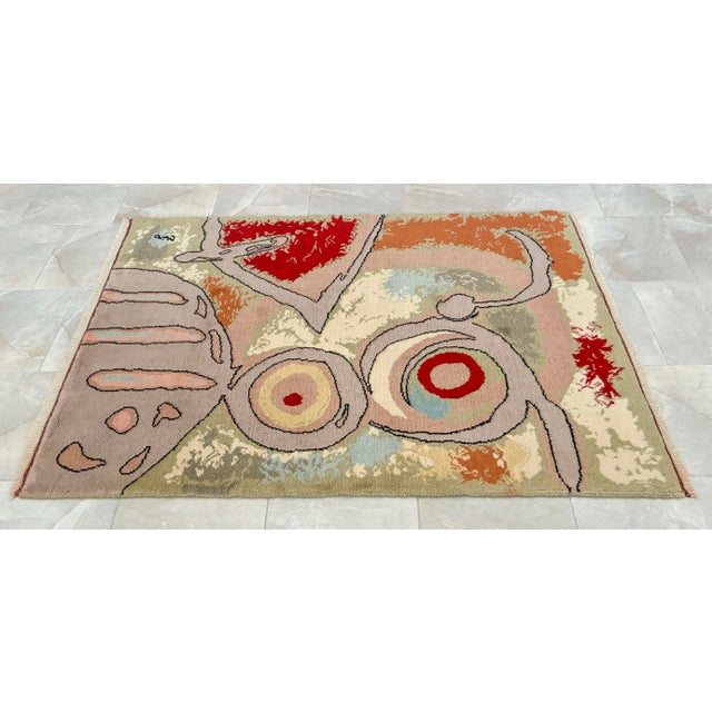 Vintage French Gobelin Mid-Century Joan Miro Art “Woman and Birds” Area Rug 3′7″ X 5′8″ For Sale - Image 12 of 18