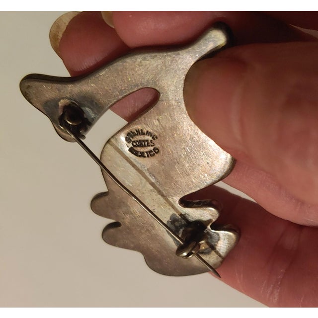 Vintage Sterling Modernist Abstract Figural Brooch Signed Cortes Mexico For Sale - Image 4 of 4