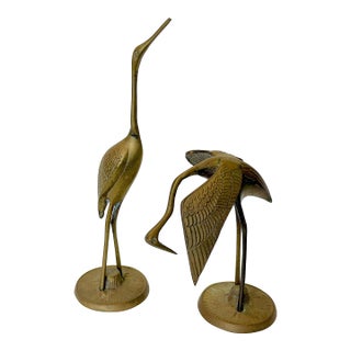 Mid Century Leonard Silver Co. Solid Brass Small Crane Figures- A Pair For Sale