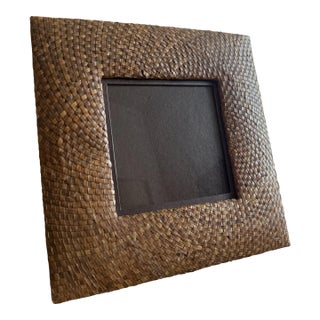 Vintage Handwoven Rattan 5x5 Photo Frame For Sale