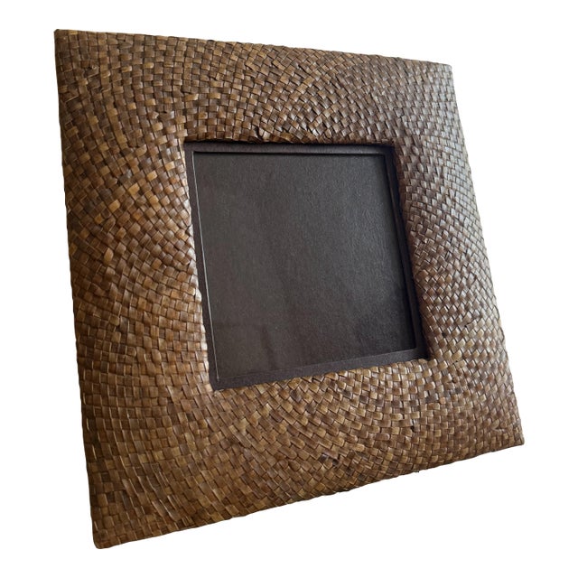 Vintage Handwoven Rattan 5x5 Photo Frame For Sale
