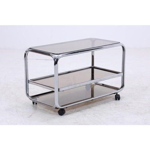 Glass Mid-Century Chrome and Smoked Glass Serving Trolley, 1970s For Sale - Image 7 of 15