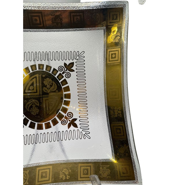 Transparent Vintage Mid Century Modern Square Bent Glass Serving Tray With Greek Key Design For Sale - Image 8 of 11