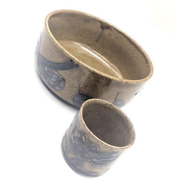 Vintage Otagiri "Sandhill Crane" Glazed Stoneware Bowl & Sake or Tea Cup For Sale In Miami - Image 6 of 10