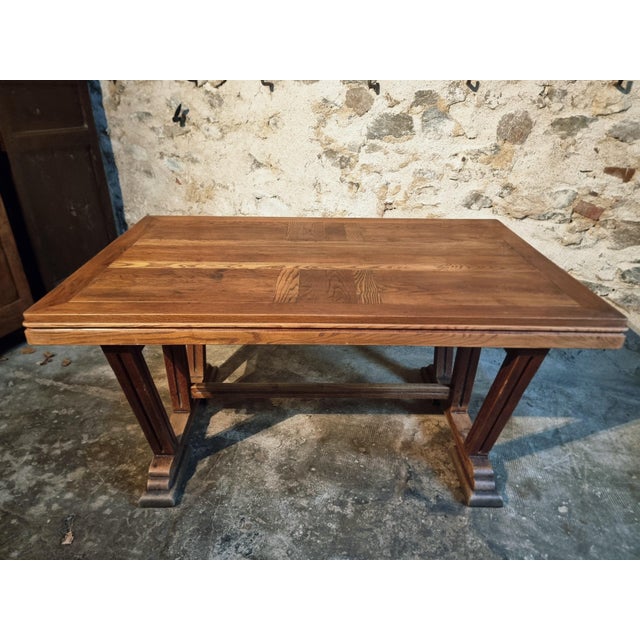 1930s Vintage French Arts & Crafts Style Oak Table, 1930s For Sale - Image 5 of 18