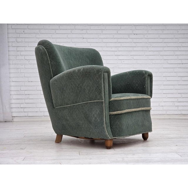 Vintage Danish Lounge Chair in Light Green Furniture Wool, 1960s For Sale - Image 4 of 18