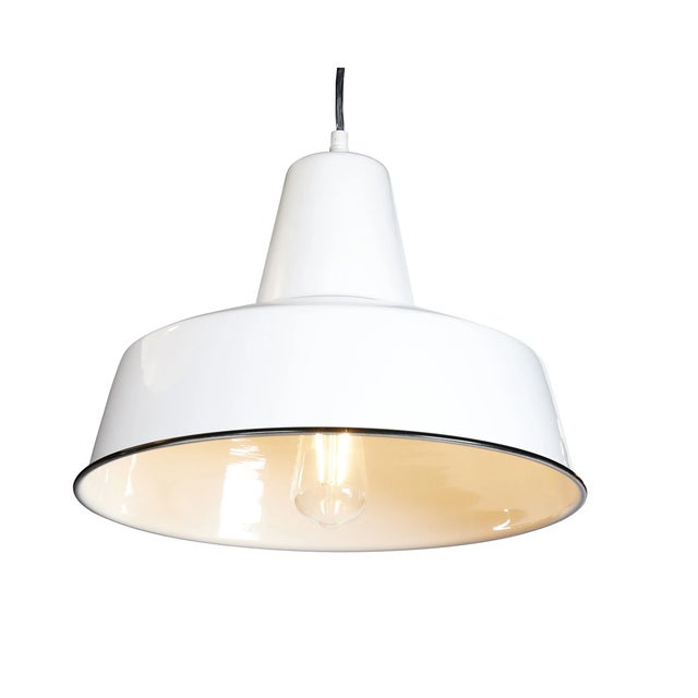 Industrial Matthew Izzo Home White Retro Rondeau Pendant Light With Black Piping For Sale - Image 3 of 4