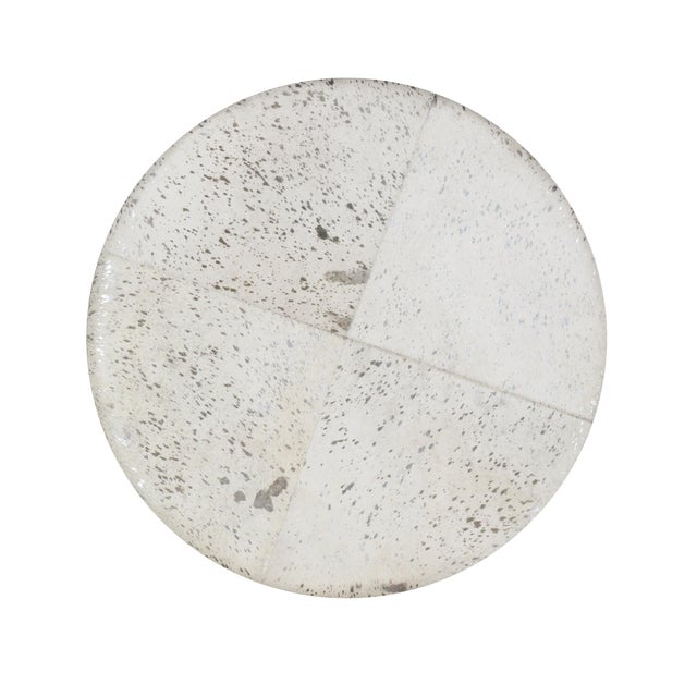 Modern Pasargad Home Safari Cowhide Ottoman With Steel Base For Sale - Image 3 of 6