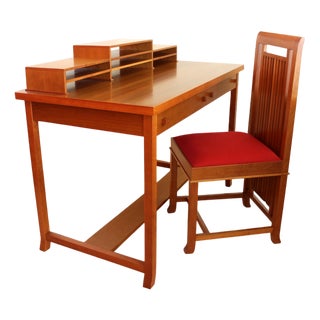 Desk & Chair by Frank Lloyd Wright, 1990s, Set of 2 For Sale