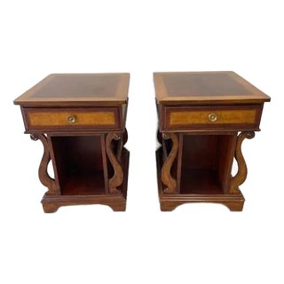 Pair of Hollywood Regency Banded Side Tables For Sale