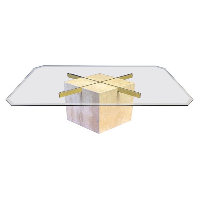 Vintage Travertine and Brass Coffee Table from Artedi, 1980s For Sale - Image 10 of 10