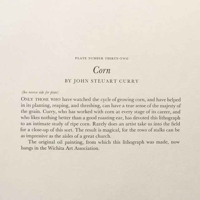 Paper 1939 After John S. Curry "Corn", First Edition Period Cottage Style Offset Lithograph For Sale - Image 7 of 11