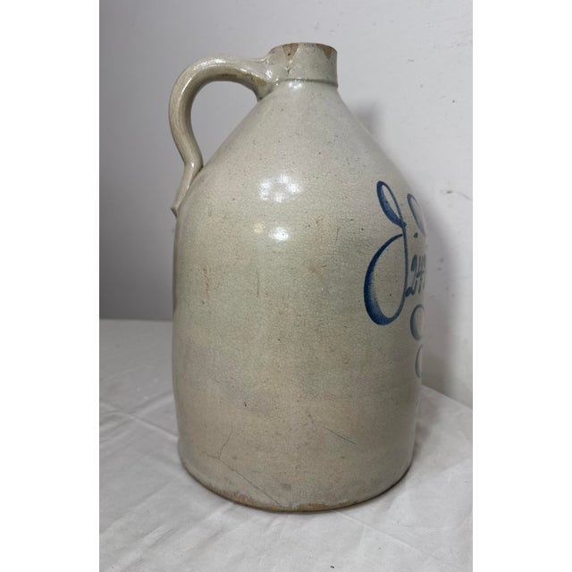 Antique 1800's J. Monsky Newark Nj Stoneware Salt Glazed Cobalt Pottery 2 Jug For Sale - Image 9 of 13