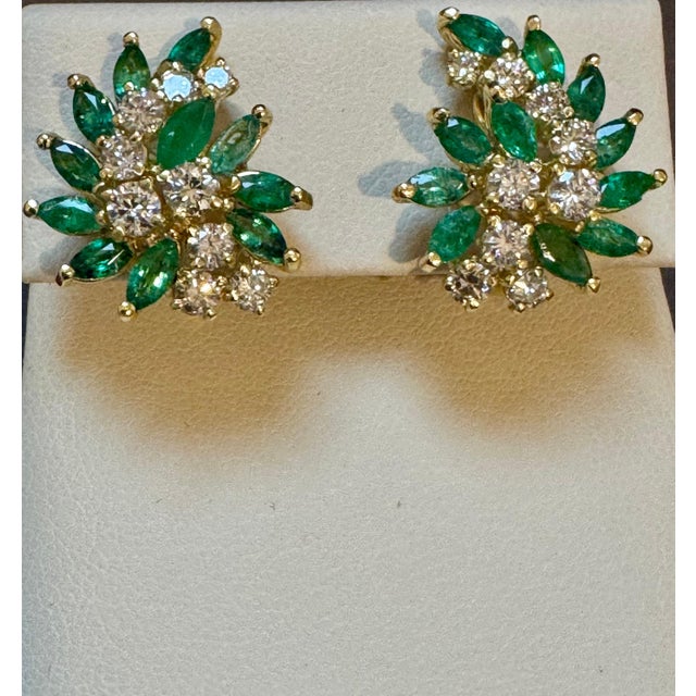 2 Ct Natural Brazilin Marquise Emerald & 1.8 Ct Diamond Clip on Earring 18 KYG For Sale In New York - Image 6 of 18