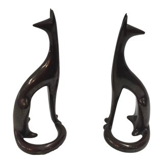 Bronze Art Deco Bookends Foxes Signed For Sale