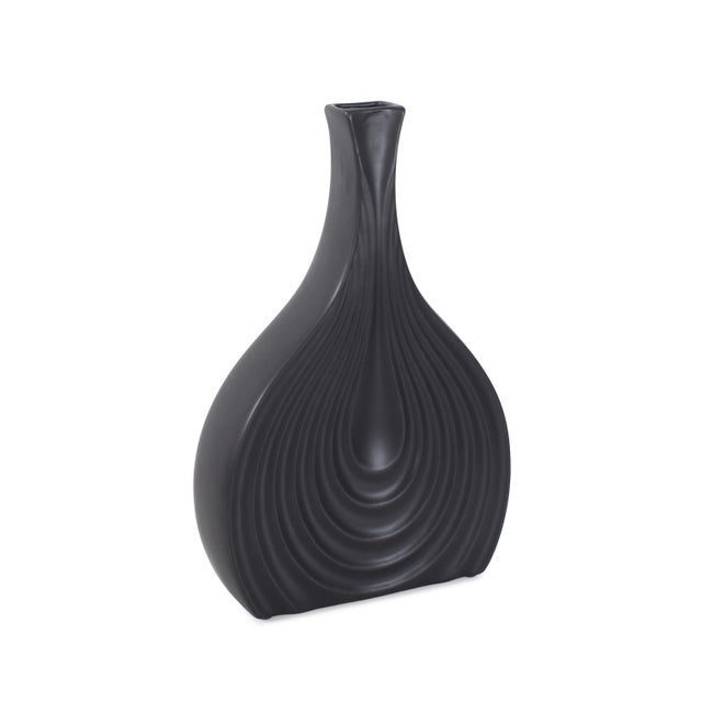 Kenneth Ludwig Chicago Black Onion Tapered Low Ceramic Vase For Sale - Image 4 of 11