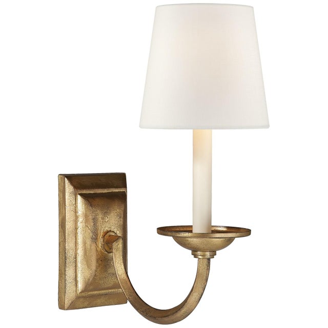 Chapman & Myers for Visual Comfort Signature Flemish Single Sconce in Gilded Iron with Linen Shade For Sale