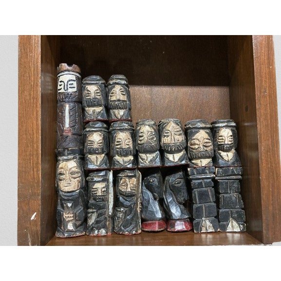 Walnut Chess Table With Hand-Carved Figures. Spain, 1960s For Sale - Image 6 of 12