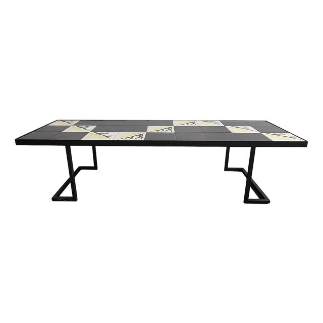 Large Mid-Century Coffee Table in Ceramic & Steel, 1950s For Sale