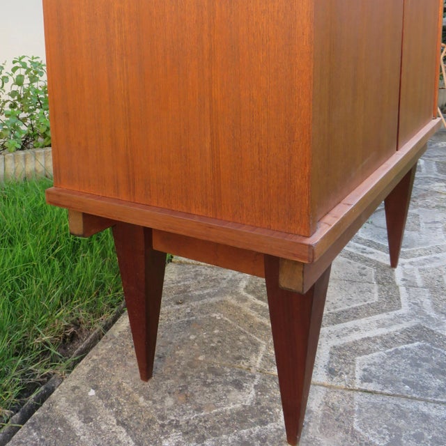 Brown Vintage French Sideboard with Black and White Glass Doors, 1955 For Sale - Image 8 of 9